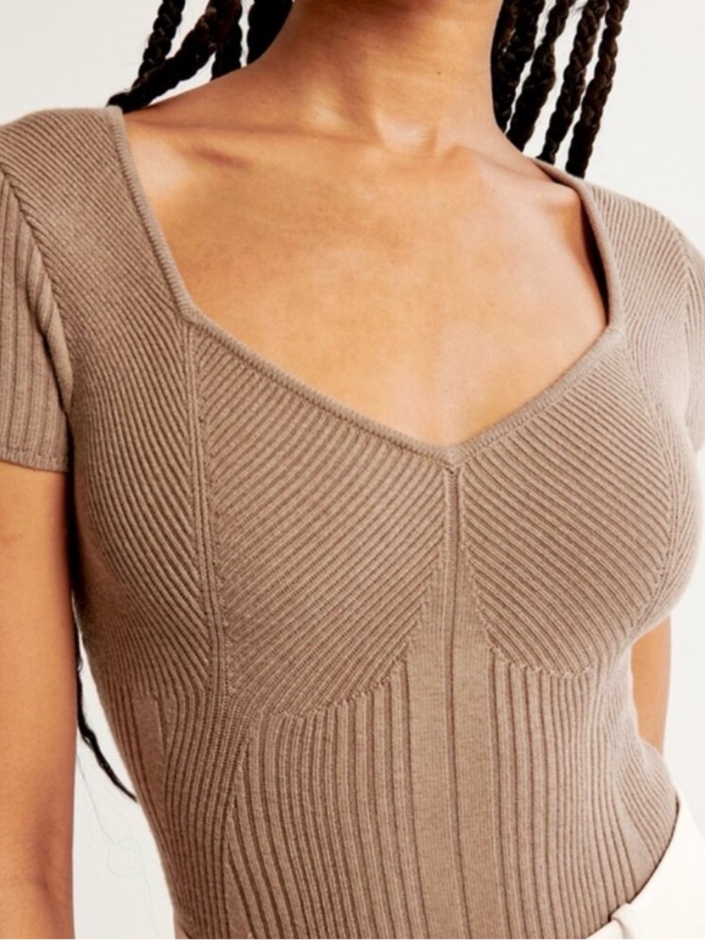 Abercrombie & Fitch Taupe Ribbed Scoop-Neck Bodysuit